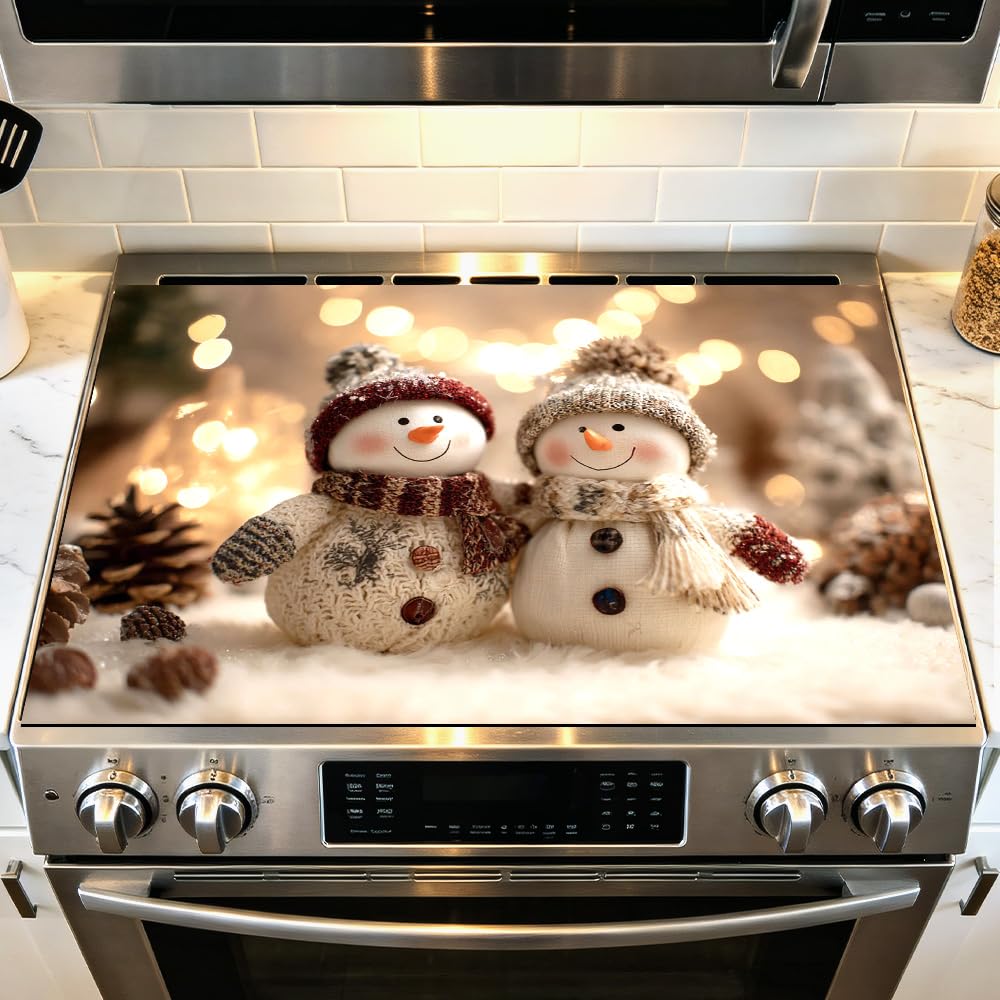 Stove Mat 28.35 x 20.47 Inch Christmas Fireplace and Tree Design Cozy Living Room Holiday Scene Decorative Kitchen Countertop Cover Reusable Flexible Mat for Gas Range Electric Stove Home Winter Décor