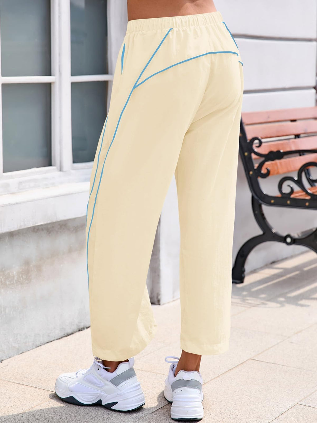 Fisoew Womens Baggy Wide Leg Pants Casual Elastic Waist Drawstring Hiking Workout Cropped Pants with Pockets