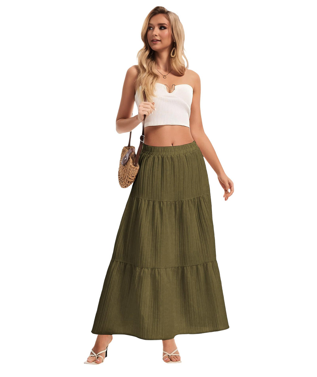 Womens Maxi Skirt Boho Long Flowy Skirts Trendy Summer 2026 Tiered Ruffle Skirt A Line Casual Beach Vacation Dress