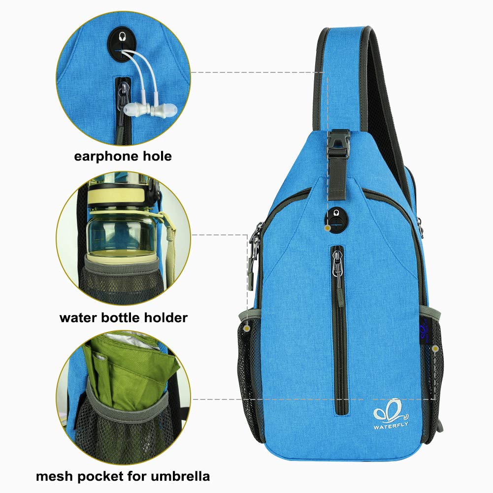 WATERFLY Crossbody Sling Backpack Sling Bag Travel Hiking Chest Bag Daypack (Black)