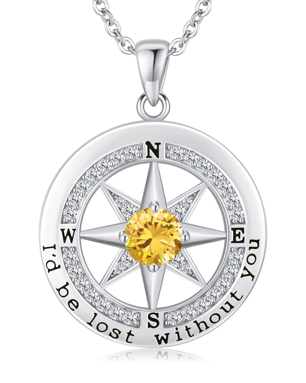 S925 Necklace Gift for Wife |Compass Jewelry |Women Anniversary |Sterling Silver |Girlfriend Birthday Gifts for Her Valentines |I'd be Lost without You |Jewel 18K Gold