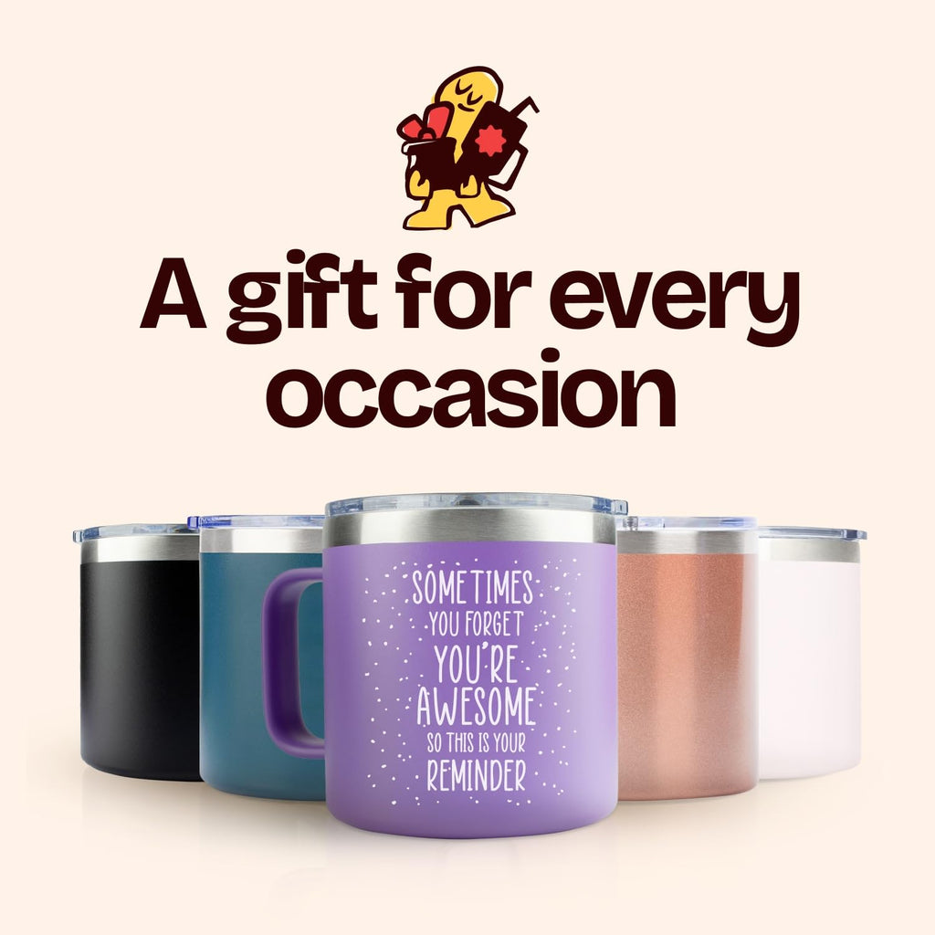 Birthday Gifts for Women Friendship - Purple Gifts for Women Coffee Mug 14oz Sometimes You Forget You're Awesome Unique Gift Idea for Older Women Over 50, 60, Inspirational Cup for Mom, Her