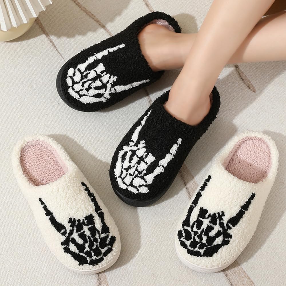 Halloween Slippers for Women Retro Soft Cozy Comfy Plush Lightweight Slip-on Indoor Outdoor Anti-Skid Sole Christmas House Shoes