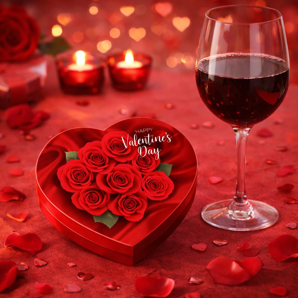 Valentine Day Chocolate Heart Shaped Gift Box - Milk Chocolate Caramel Cocoa Truffle Orange Creme Strawberry Flavors 10 Chocolate Piece - Roses Design May Vary - Her Him