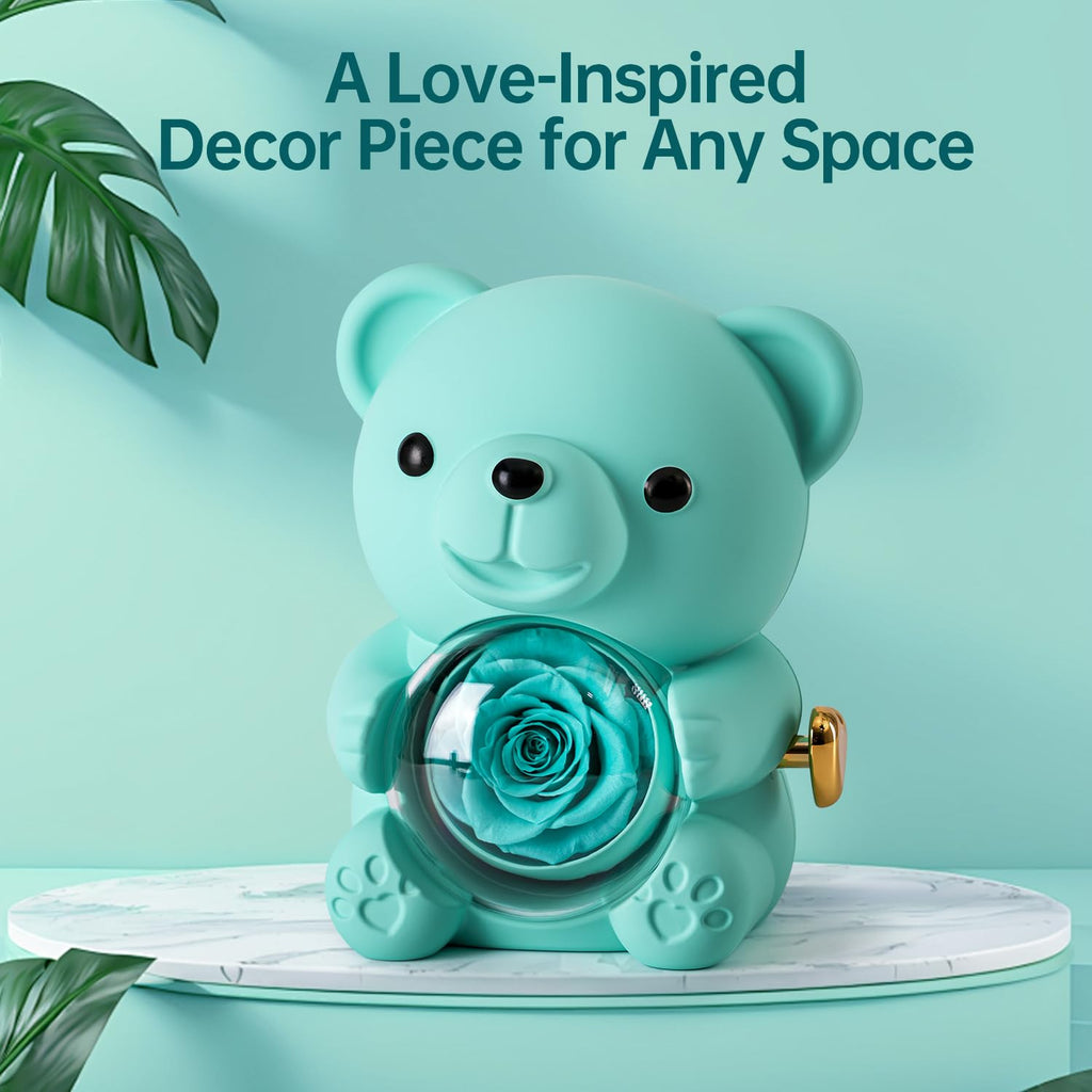 Cute Teddy Bear with Preserved Rose - A Real Rose Flower in Bear with Elegant Gift Box - Romantic Gift for Her in Mother's Day, Weddings, Anniversaries, and Bridal Showers (Red)