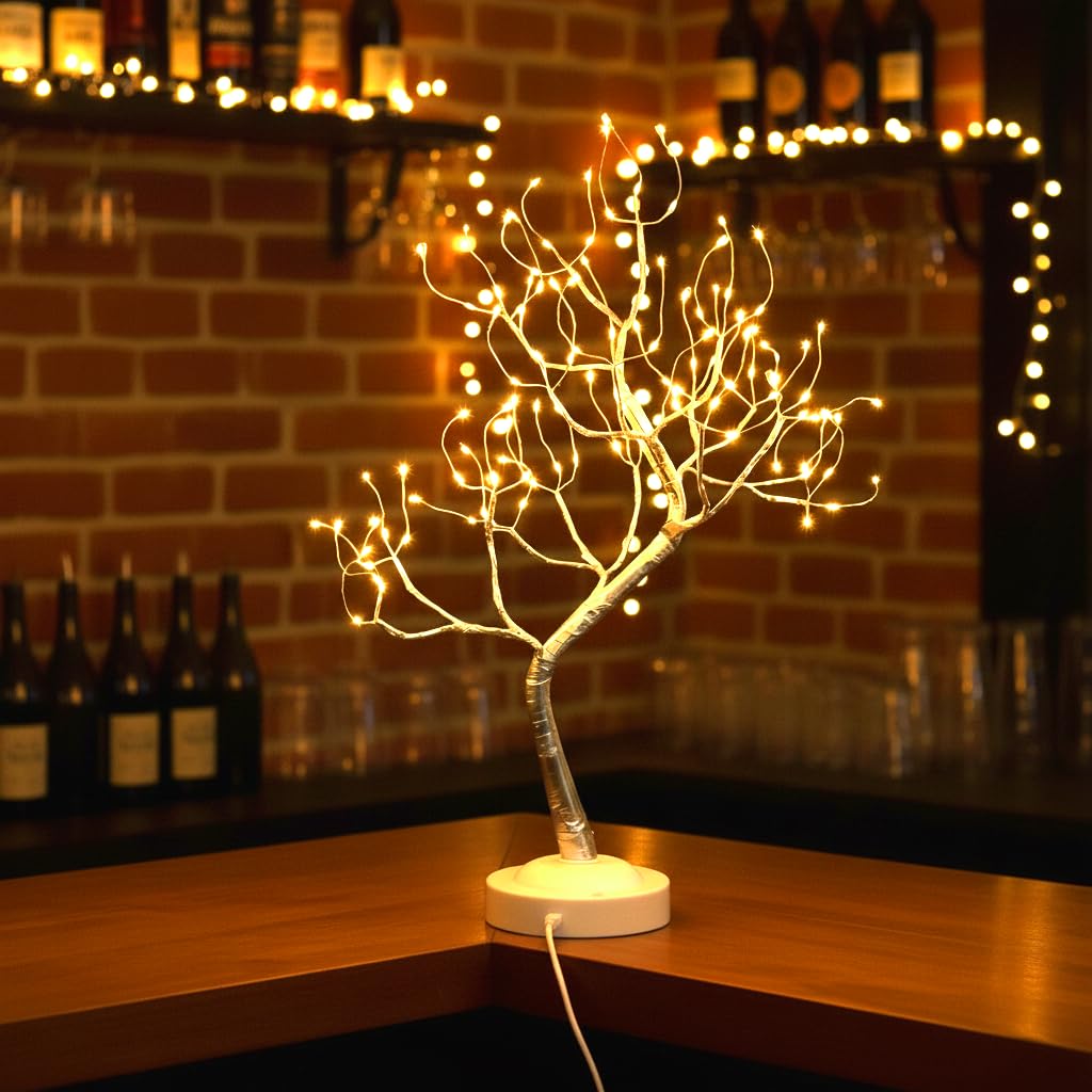 FuChsun Tabletop Bonsai Tree Light 108 LED Fairy Artificial Tree Lamp fot Room Party Home Centerpieces Decoration, Battery/USB Operated (Galaxy Glow Silver Branch)