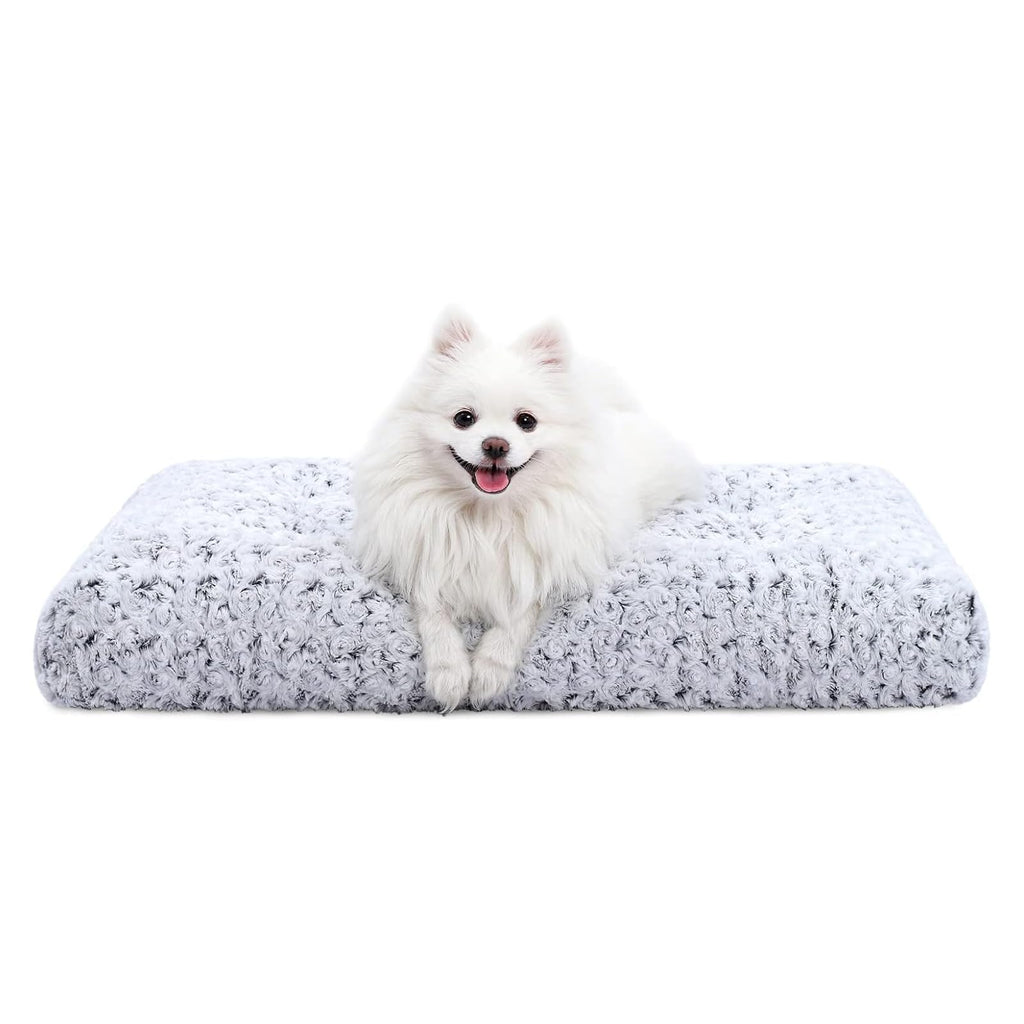 KSIIA Washable Dog Bed Deluxe Plush Dog Crate Beds Comfy Kennel Pad Anti-Slip Pet Sleeping Mat for Large, Jumbo, Medium, Small Dogs Breeds, 35" x 23", Gray