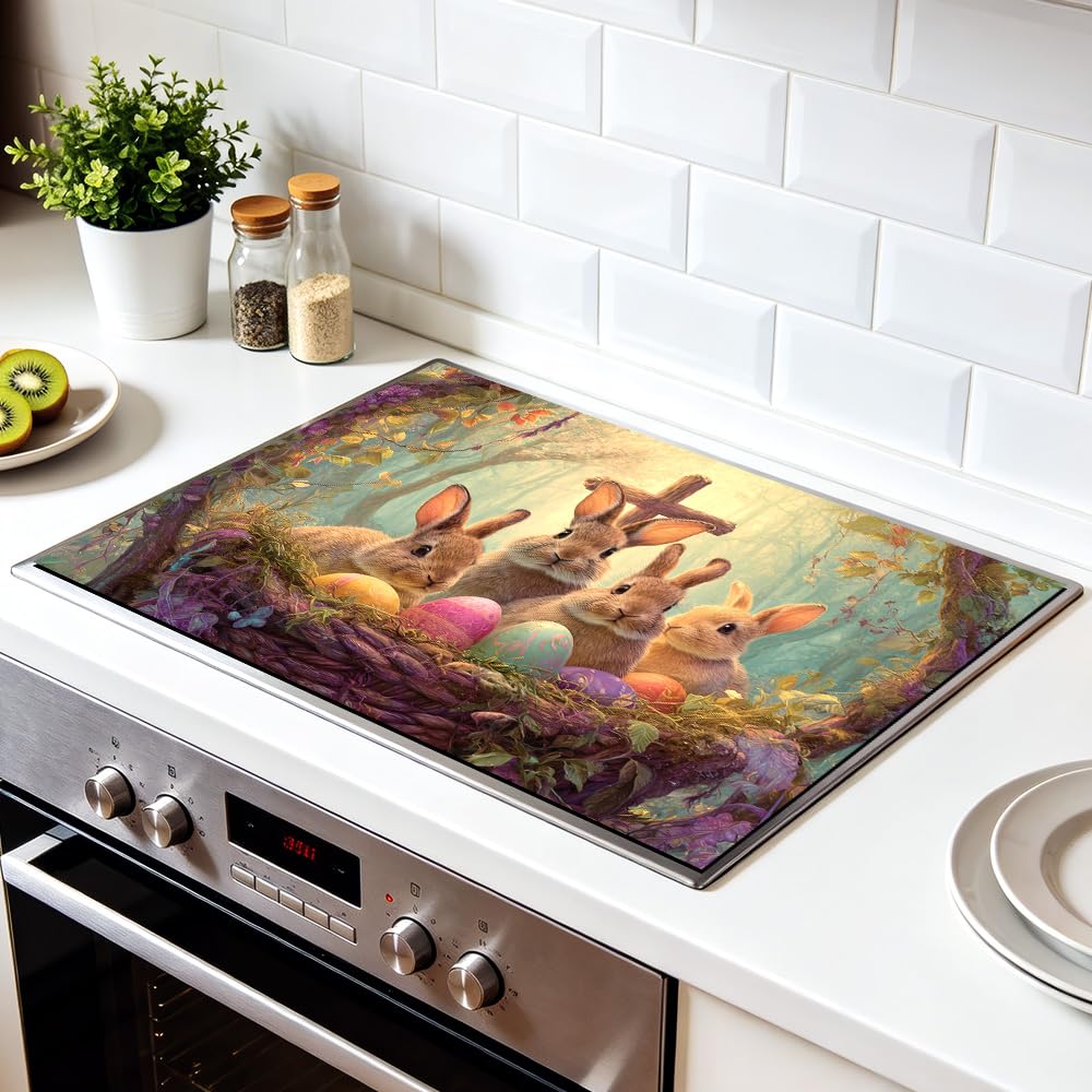 Stove Mat 28.35 x 20.47 Inch Christmas Fireplace and Tree Design Cozy Living Room Holiday Scene Decorative Kitchen Countertop Cover Reusable Flexible Mat for Gas Range Electric Stove Home Winter Décor