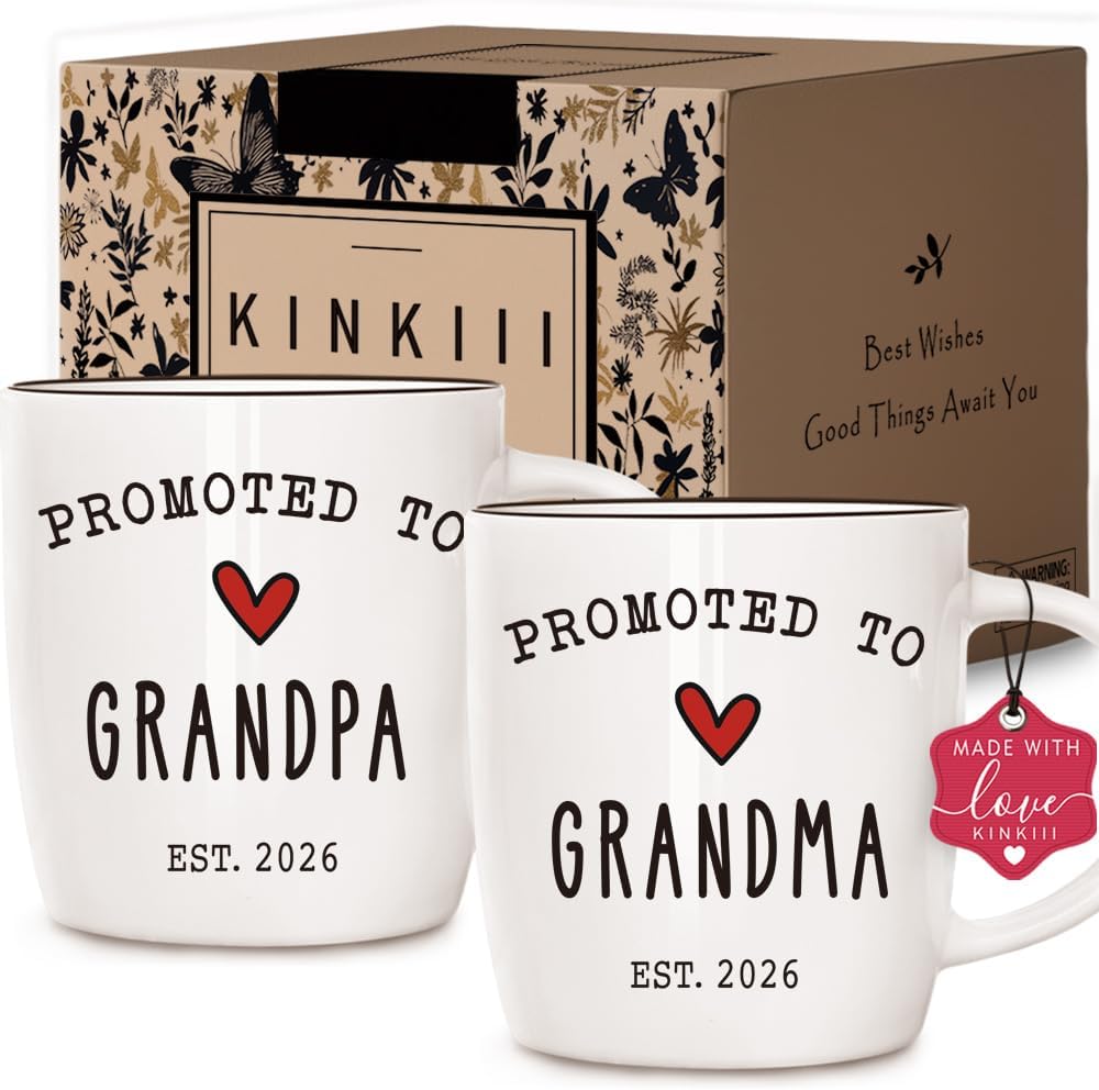 Promoted To Grandma And Grandpa 2026 Mug Set, Pregnancy Announcement for Grandparent Mug Set, Grandparents 2026 Gifts, Grandma And Grandpa Announcement Ceramic Mugs 13Oz