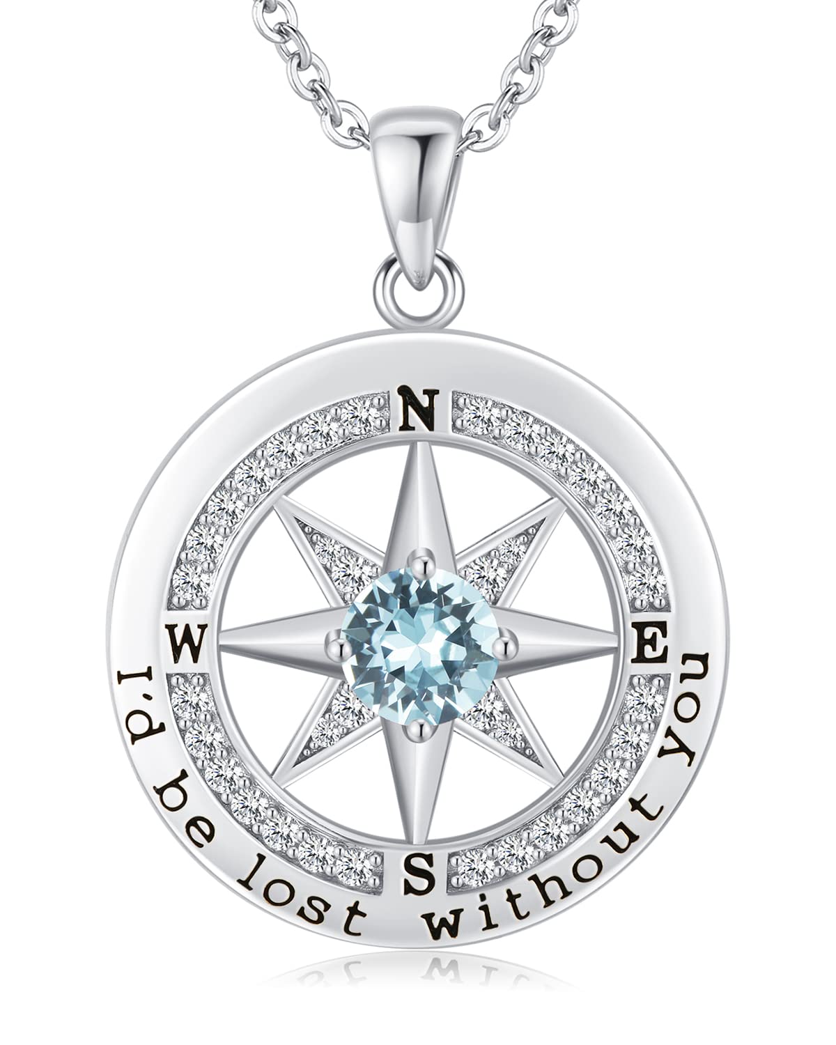 S925 Necklace Gift for Wife |Compass Jewelry |Women Anniversary |Sterling Silver |Girlfriend Birthday Gifts for Her Valentines |I'd be Lost without You |Jewel 18K Gold