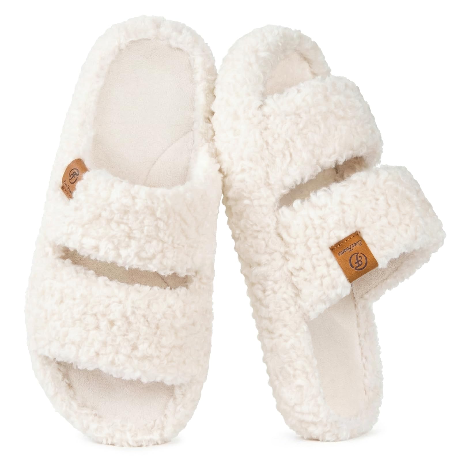 EverFoams Womens Fuzzy Open-toe Slippers Soft Comfy Memory Foam Indoor House Shoes