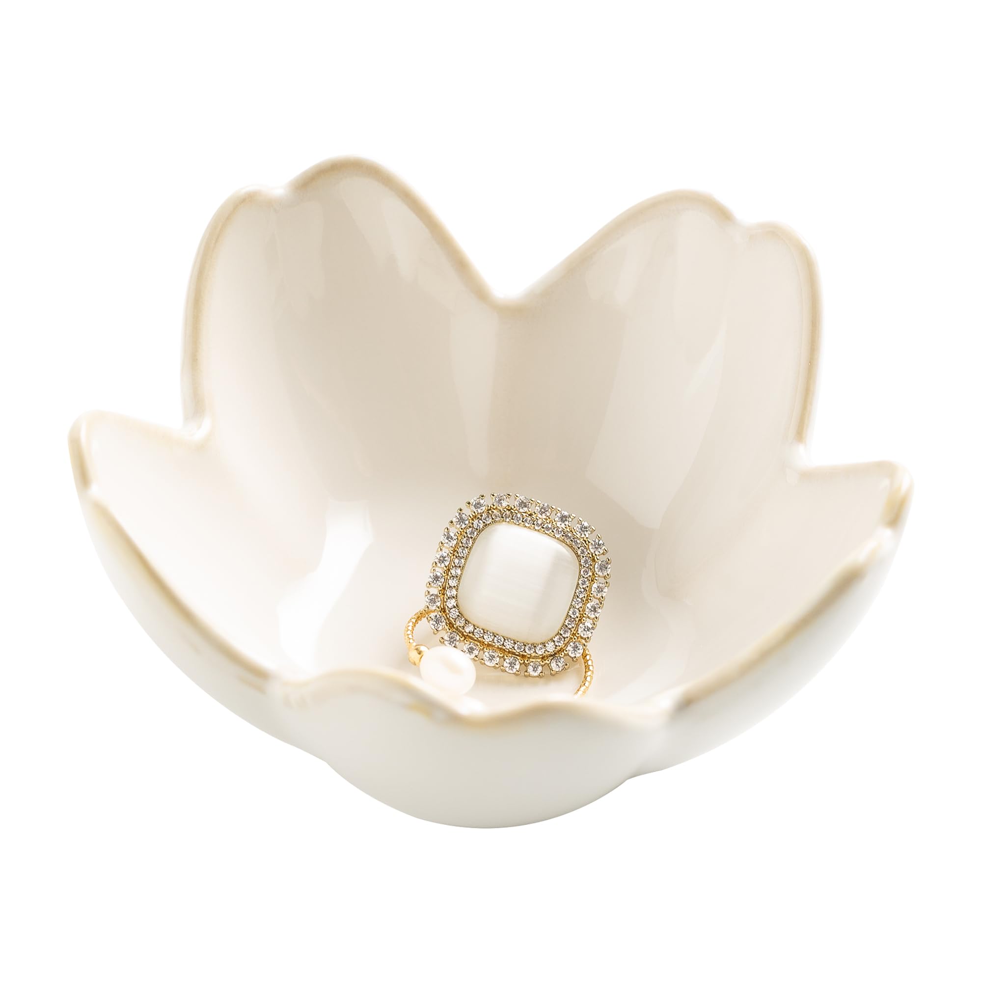 Flower Ring Holder Dish, Ceramic Jewelry Tray Dish, Small Trinket Dish, Jewelry Plate Bowl, Cute Jewlery Ring Holder Dish, Aesthetic Room Decor, Christmas Birthday Gifts for Women, 1 pack (blue)