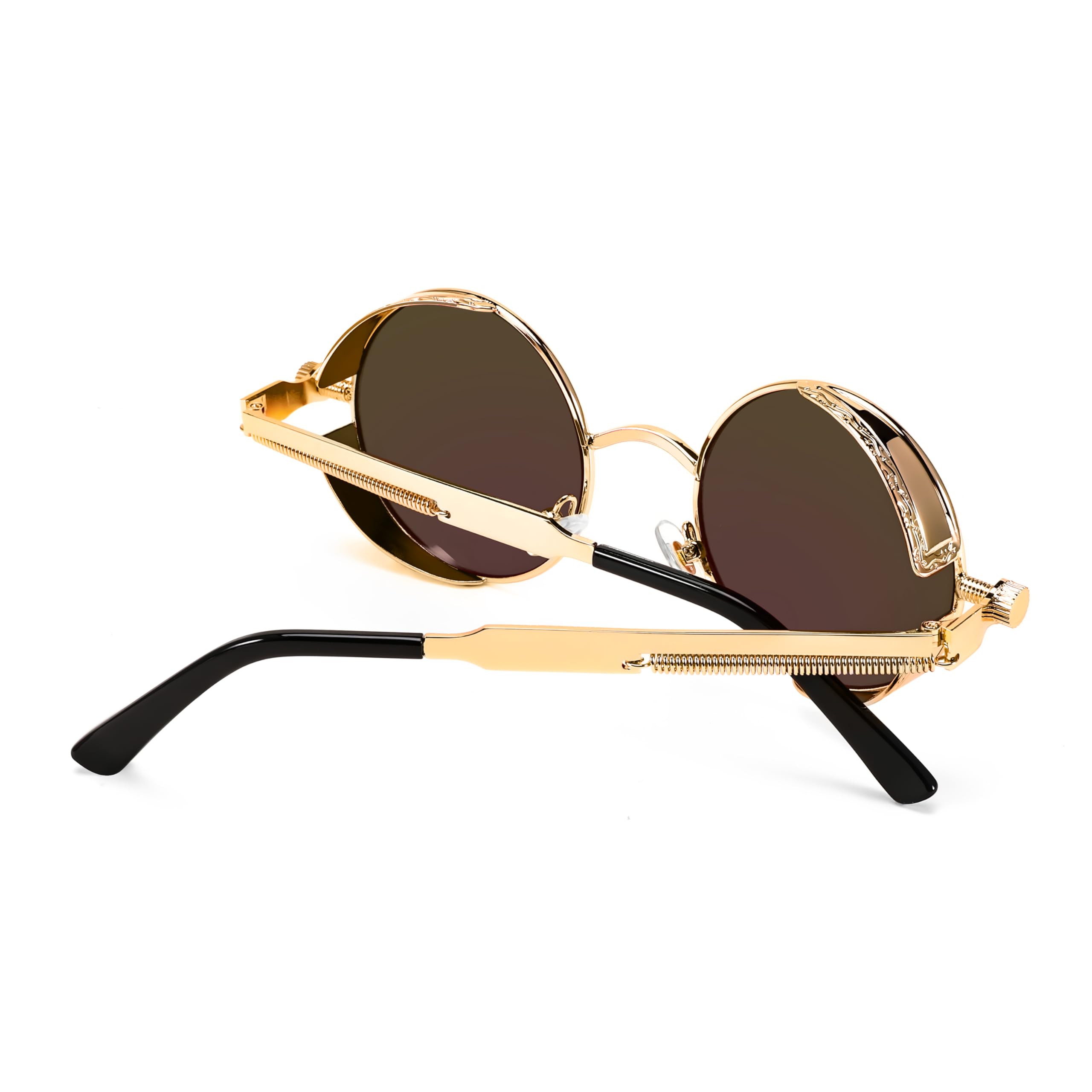 FEISEDY Retro Gothic Steampunk Sunglasses Round Metal Frame Punk Circle Inspired Shade Men B1857