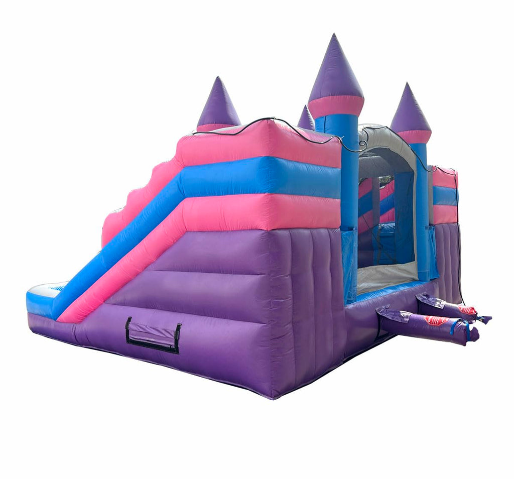 Crossover Tropical Double Water Slide Bounce House Combo, 16.5 x 15 x 11 Foot, PVC Vinyl Inflatable Bouncy House for Kids, Wet or Dry Slides, with Stakes, Storage Bag and 1 HP Blower