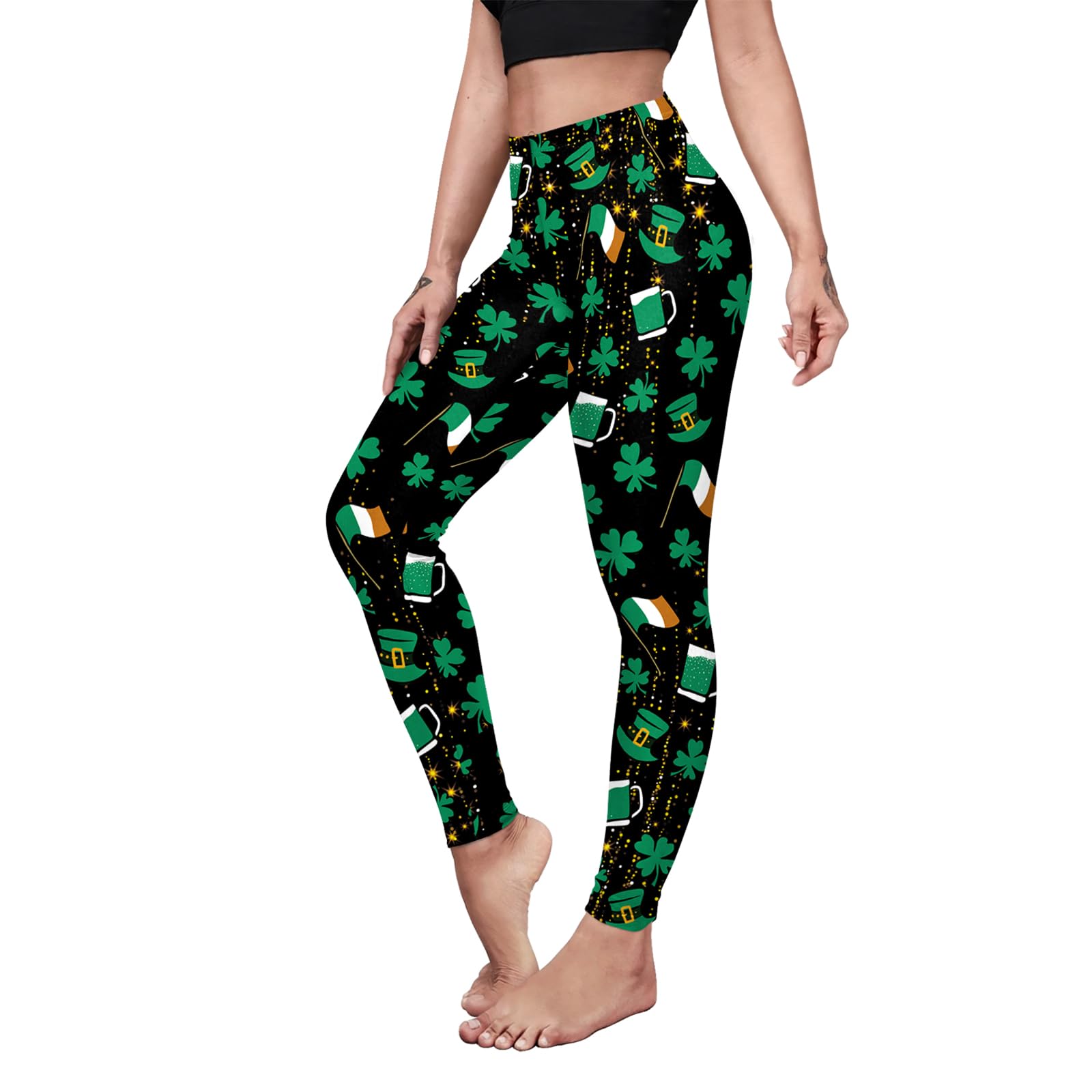 color cosplayer St. Patrick's Day Leggings Shamrock Stretchy Tights Yoga Pants for Women