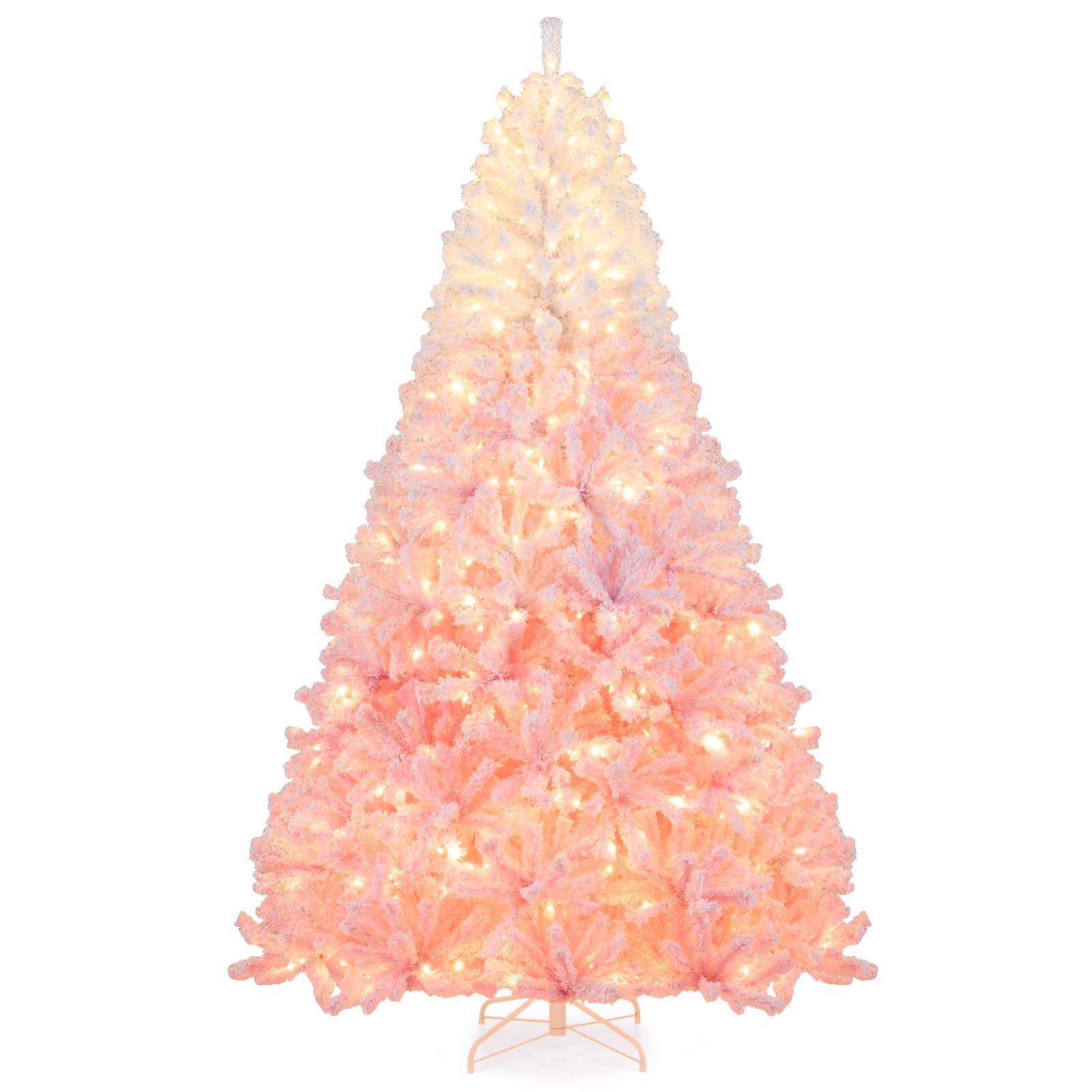 Goplus 7FT Pre-Lit Artificial Christmas Tree Auto-Spread/Close up Branches 11 Flash Modes with Multicolored 400 LED Lights & Metal Stand