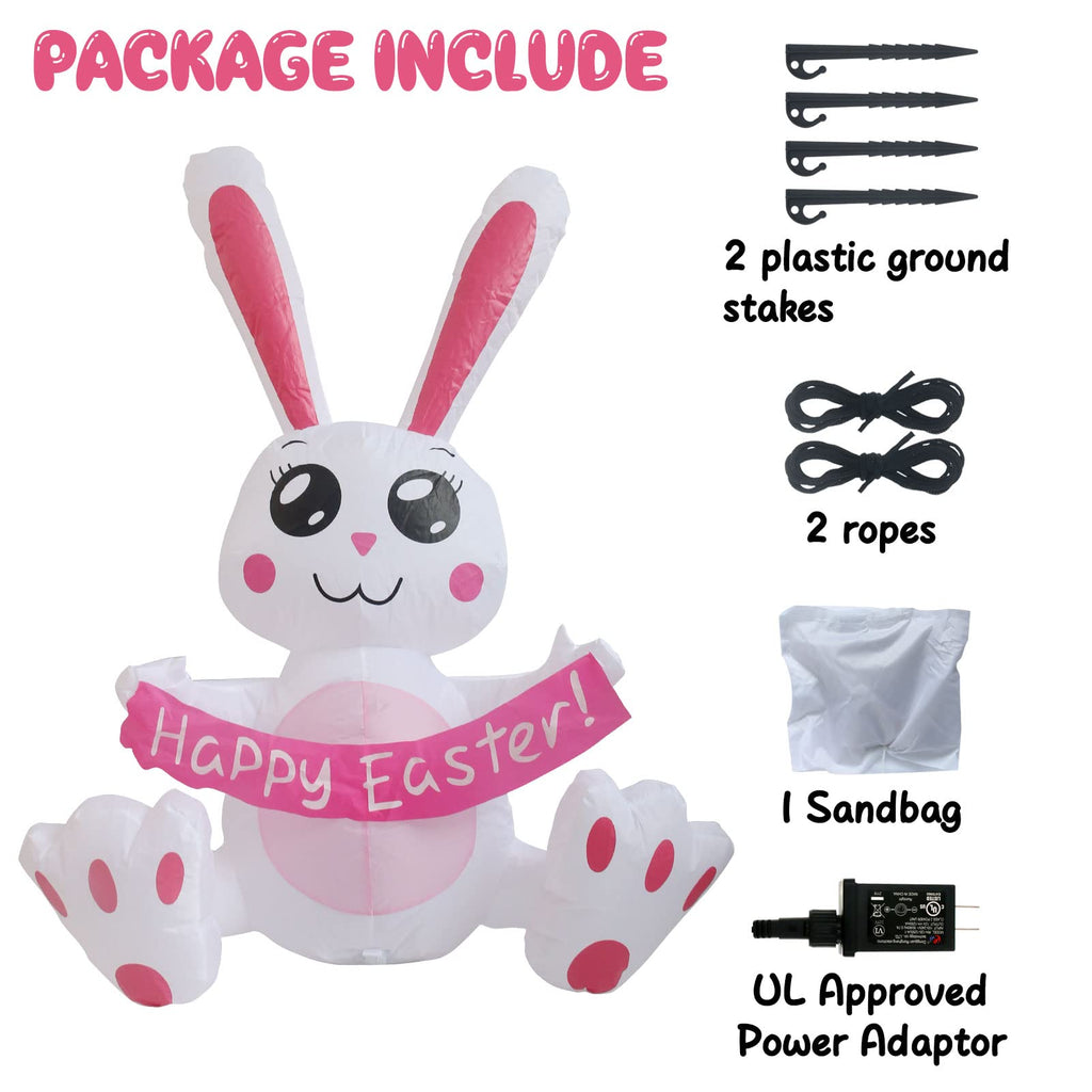 IHGYT 5 Ft Inflatable Easter Bunny in Magic Hat Yard Decoration, Cute Wizard Rabbit Popping Out of Top Hat with LED Lights, Blow Up Lawn Decor for Easter, Birthday Party, Indoor Outdoor Home Garden