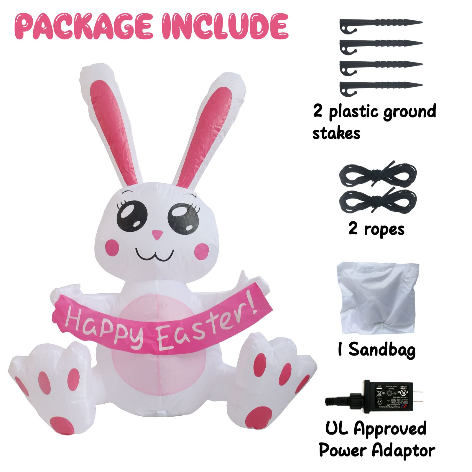 IHGYT 5 Ft Inflatable Easter Bunny in Magic Hat Yard Decoration, Cute Wizard Rabbit Popping Out of Top Hat with LED Lights, Blow Up Lawn Decor for Easter, Birthday Party, Indoor Outdoor Home Garden