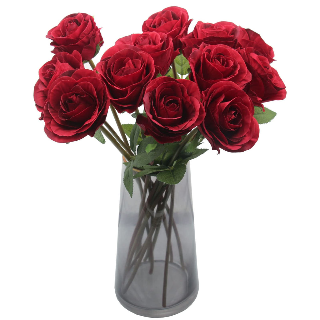 Hananona Artificial Roses Flowers for St. Patrick's Day，12 Pcs Silk Green Rose Bouquet for Spring Home Decoration, Green Faux Roses for Wedding