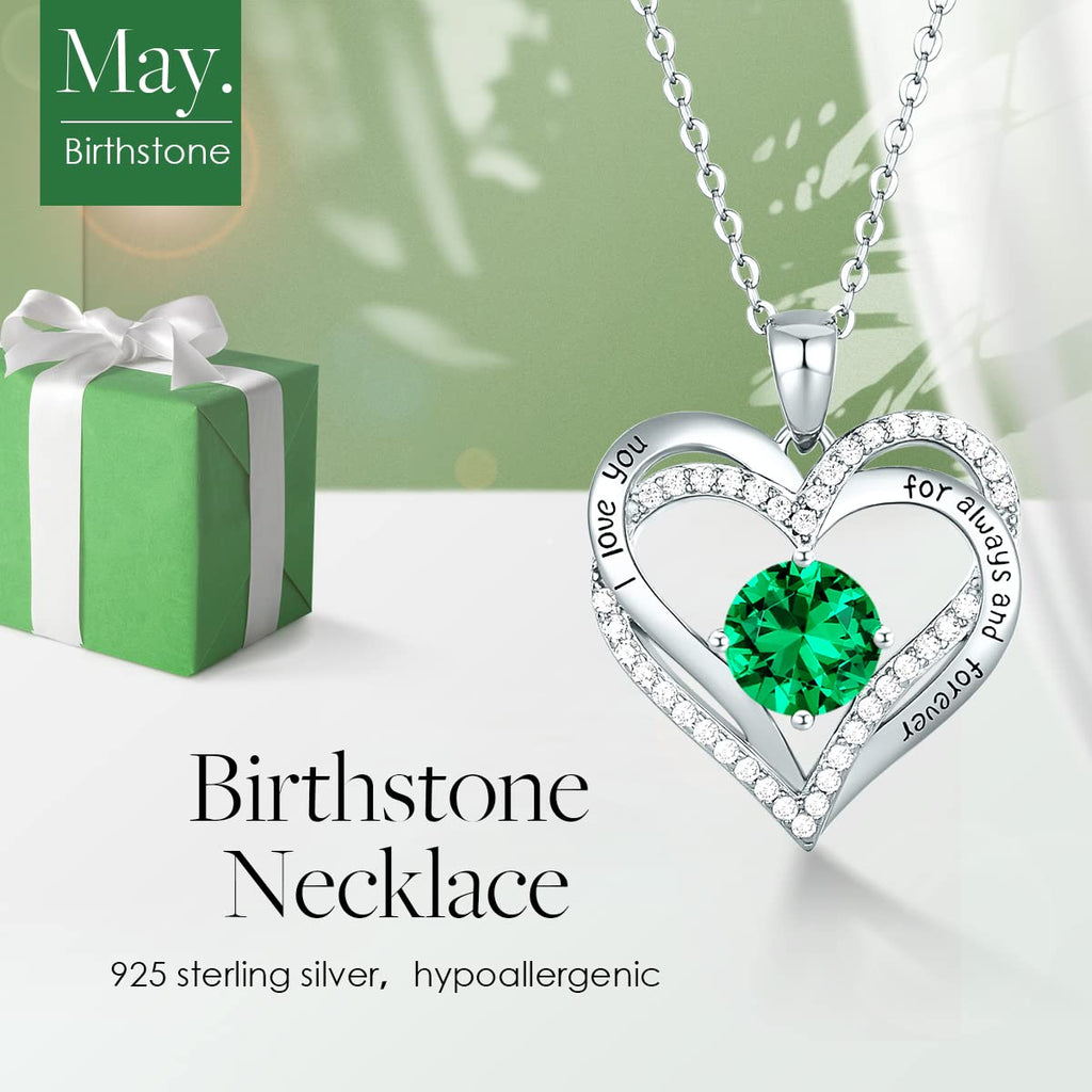 CDE Forever Love Heart Necklaces for Women, Wedding Anniversary, Valentine's，Birthday Mothers Christmas Day Gifts for Mom, Mother, Wife, S925 Silver Jewelry with Birthstone Pendant