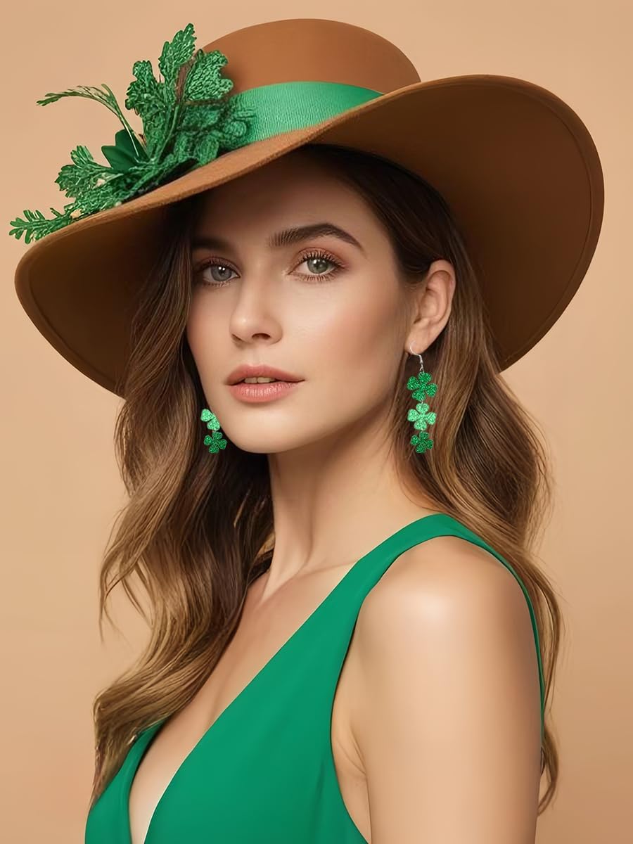 St. Patrick's Day Green Shamrocks Clover Lucky Grass Earrings for Women,Good Luck Dangling Earrings,Irish St. Patrick's Day Decorations Accessories.