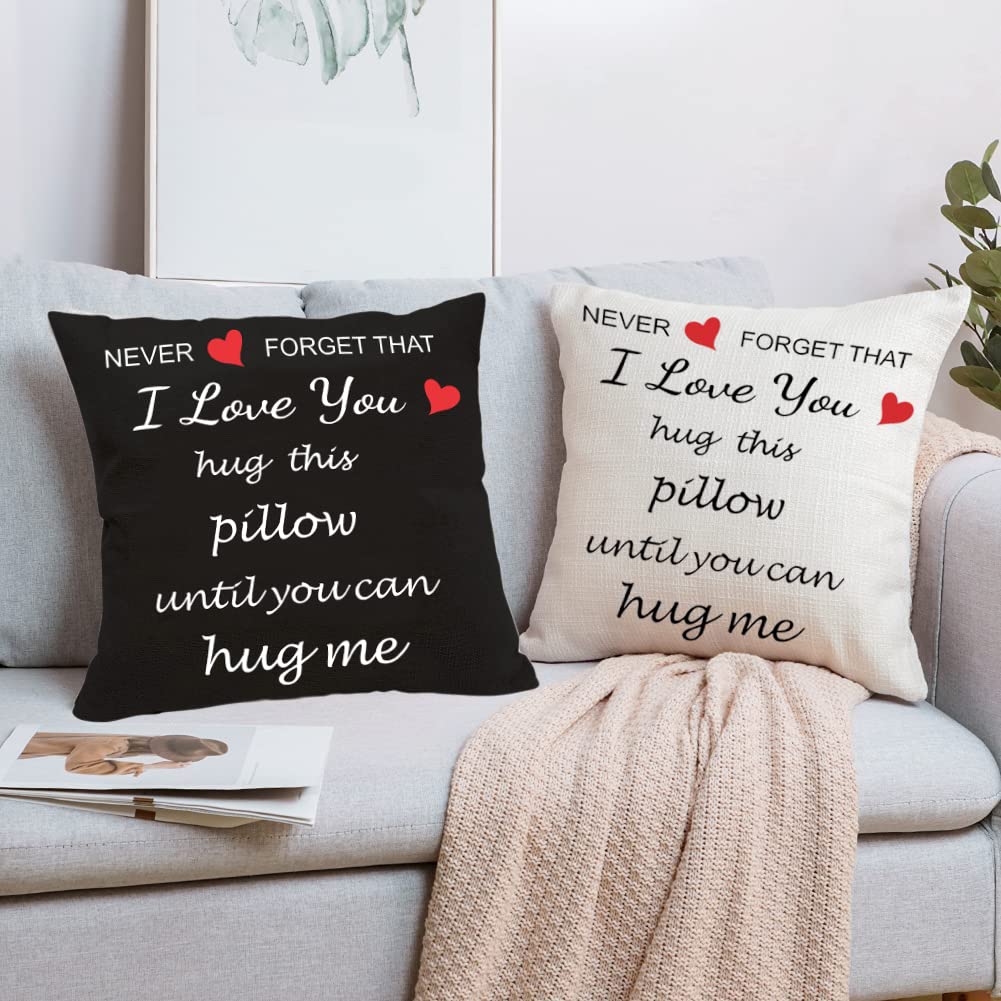 Anrkets Two Sided Printing Lover Pillow Cover I Love You Hug This Pillow Until You Can Hug Me, Valentine's Day Birthday Gifts for Girlfriend Cotton Linen Square Decorative Waist Pillowcase 18"x 18"