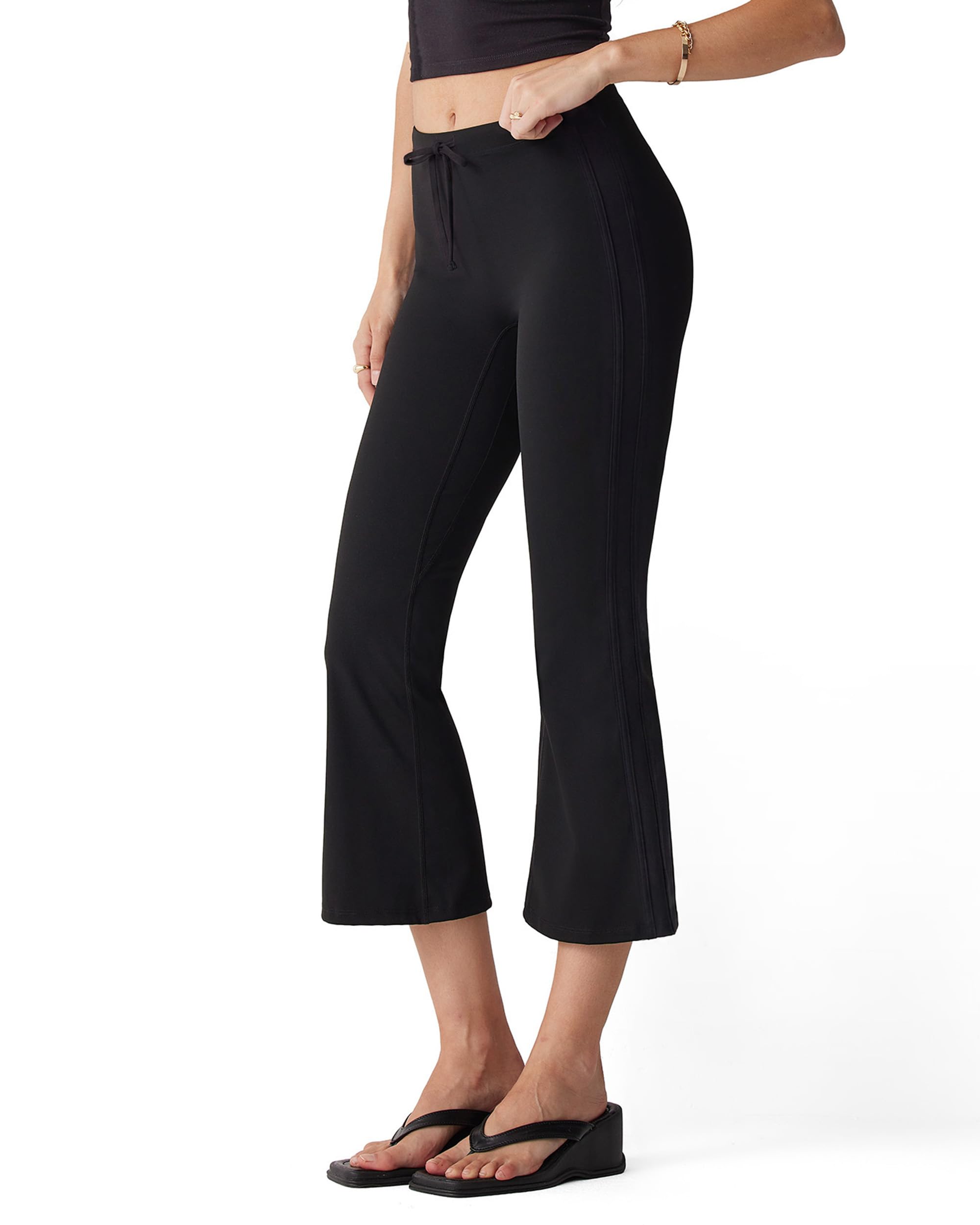 MOOSLOVER Women Flare Capri Yoga Pants High Waisted Side Stripe Drawstring Bootcut Flared Cropped Leggings