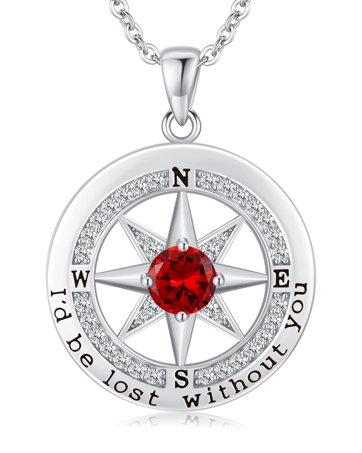 S925 Necklace Gift for Wife |Compass Jewelry |Women Anniversary |Sterling Silver |Girlfriend Birthday Gifts for Her Valentines |I'd be Lost without You |Jewel 18K Gold