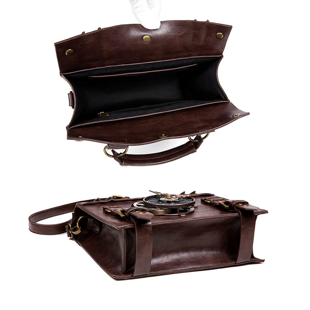 Messenger Bag Leather Retro Briefcase Steampunk Crossbody Shoulder Purse Satchel for Women Lolita Gothic Costume Accessory