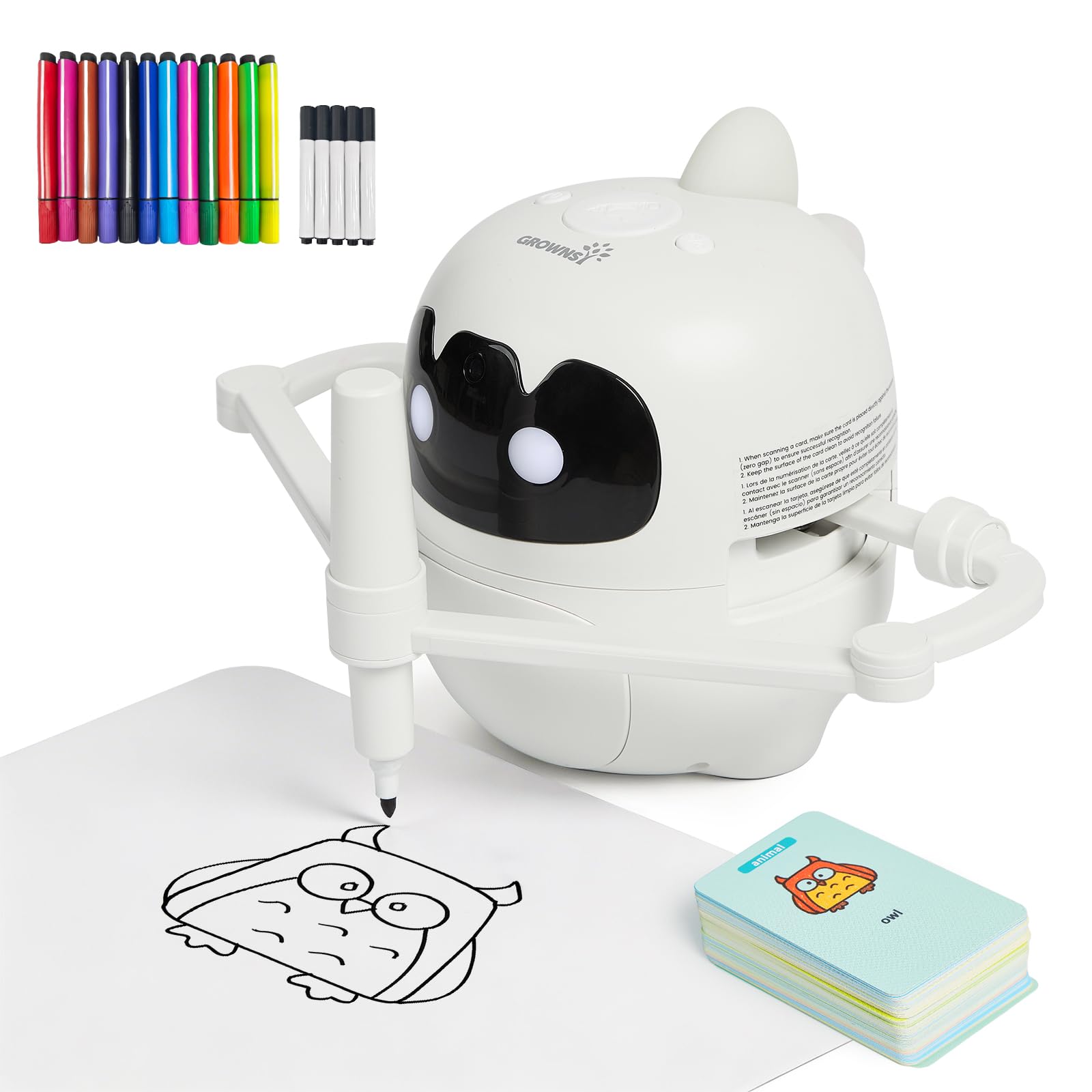 Grownsy Smart Drawing Robot for Kids, Light & Voice Guidance Education Toy with Scan, Doodle Bot with 150 Word Cards & 12 Color Pens, Montessori Painting Learning Toys for Kids Ages 3–8, Birthday Gift