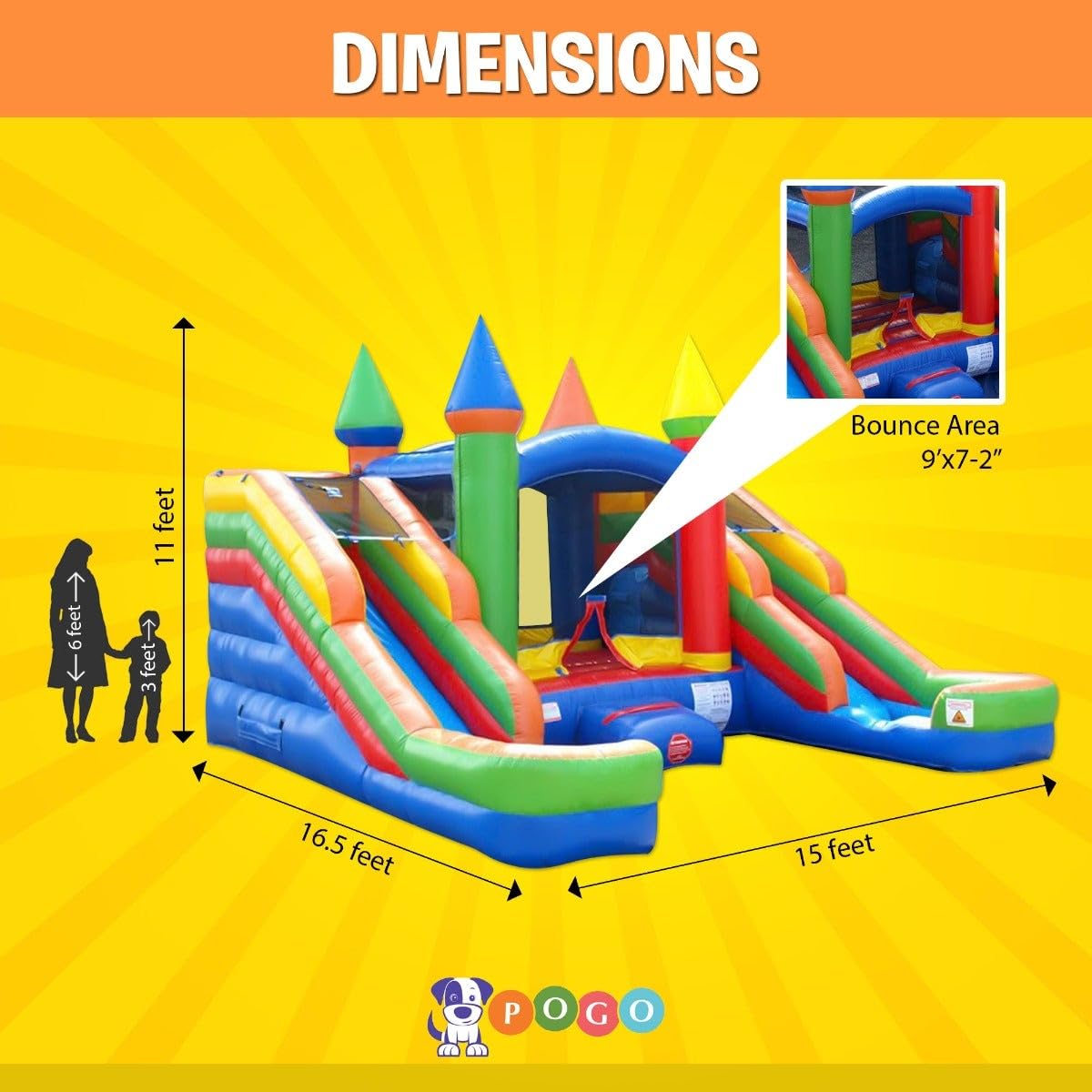 Crossover Tropical Double Water Slide Bounce House Combo, 16.5 x 15 x 11 Foot, PVC Vinyl Inflatable Bouncy House for Kids, Wet or Dry Slides, with Stakes, Storage Bag and 1 HP Blower
