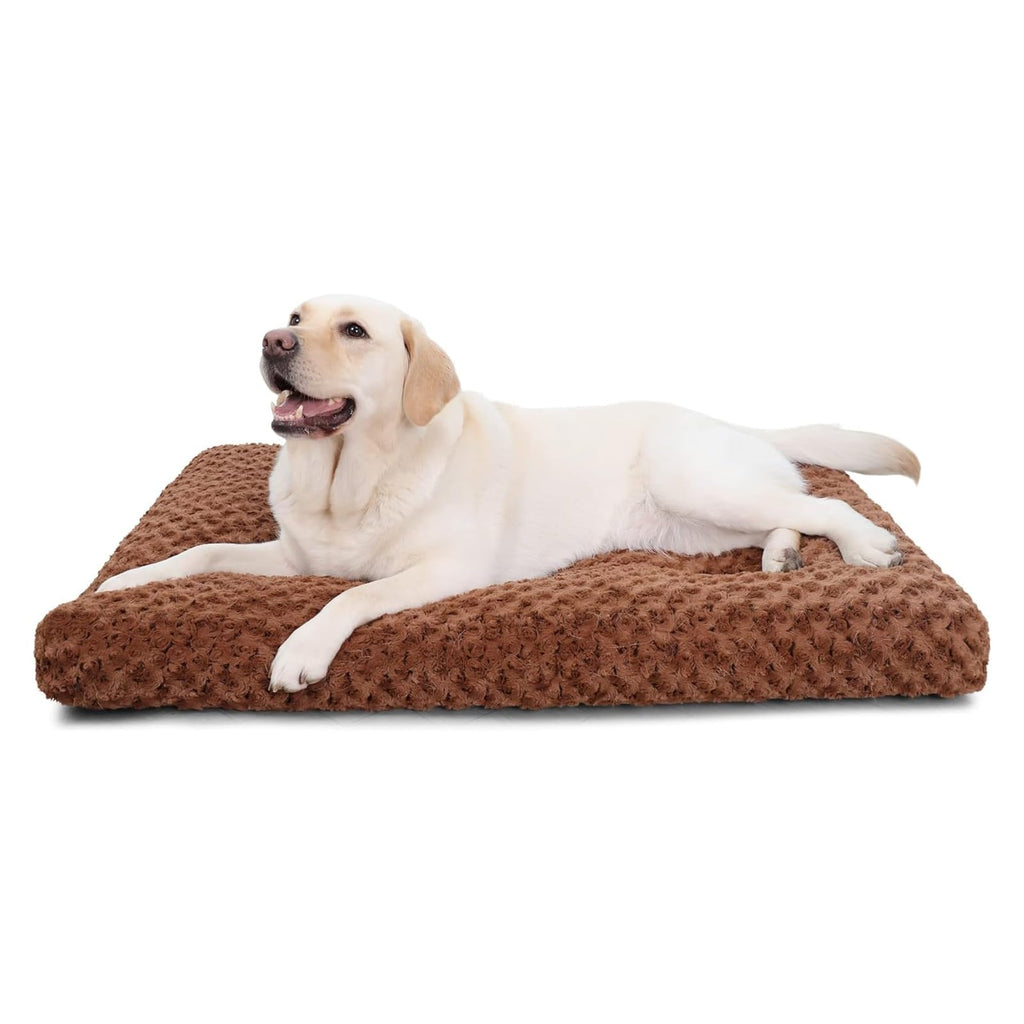 KSIIA Washable Dog Bed Deluxe Plush Dog Crate Beds Comfy Kennel Pad Anti-Slip Pet Sleeping Mat for Large, Jumbo, Medium, Small Dogs Breeds, 35" x 23", Gray