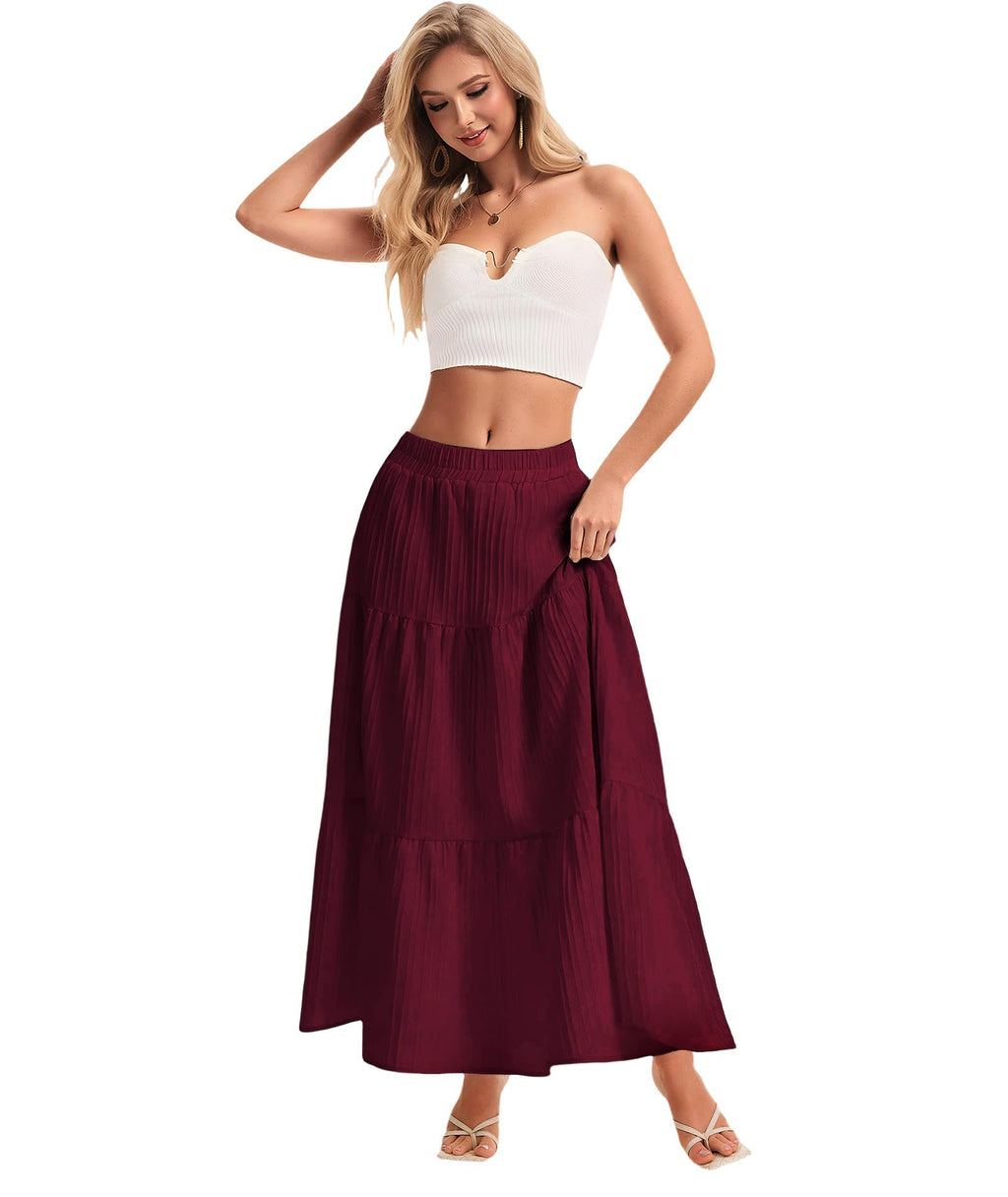 Womens Maxi Skirt Boho Long Flowy Skirts Trendy Summer 2026 Tiered Ruffle Skirt A Line Casual Beach Vacation Dress