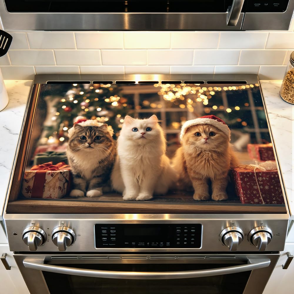 Stove Mat 28.35 x 20.47 Inch Christmas Fireplace and Tree Design Cozy Living Room Holiday Scene Decorative Kitchen Countertop Cover Reusable Flexible Mat for Gas Range Electric Stove Home Winter Décor
