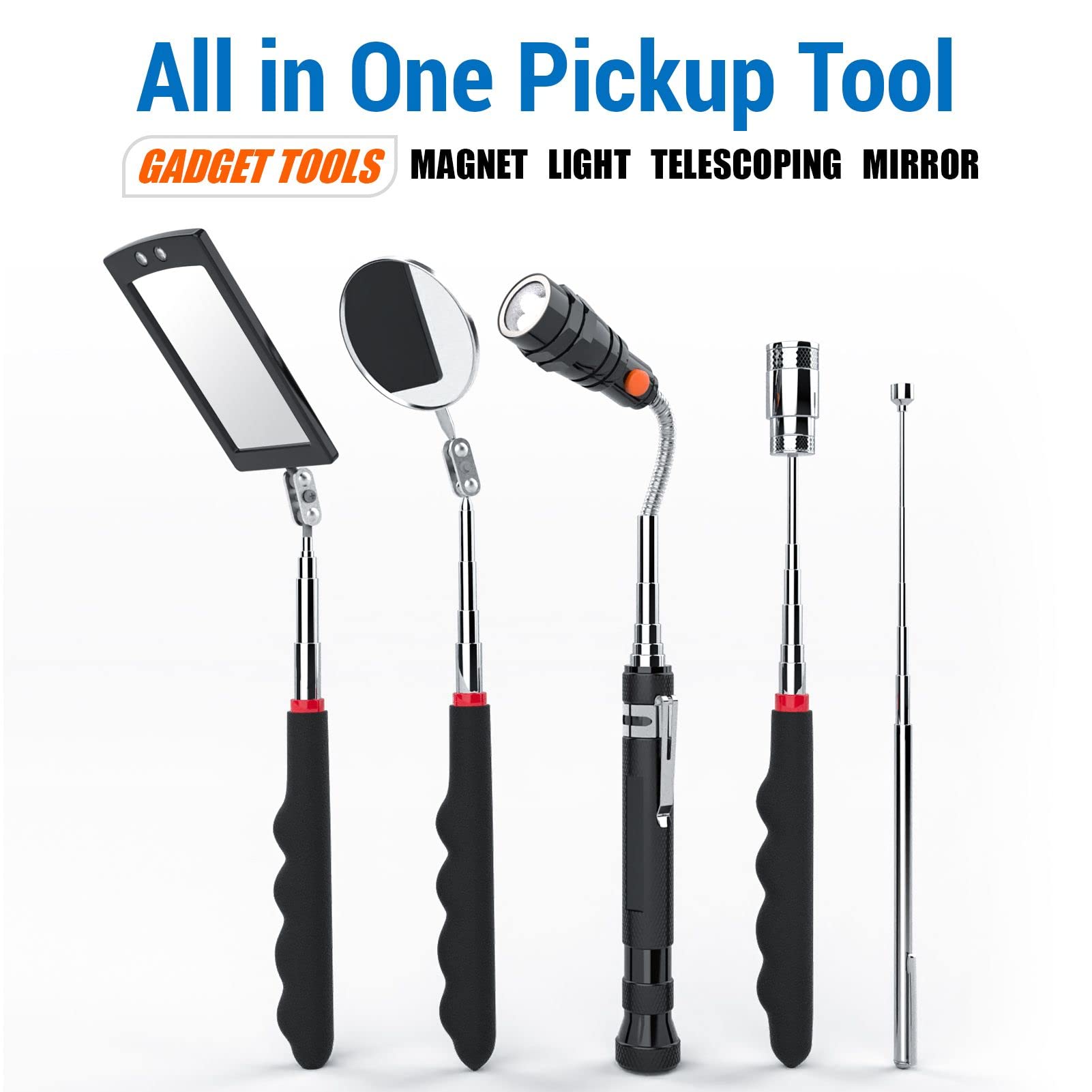 VIBELITE Extendable Magnetic Flashlight with Telescoping Magnet Pickup Tool-Fathers Day Dad Gifts for Husband, Dad, Men, Women, Him, Mechanic, Birthday Gifts for Men, Cool Gadget, Black