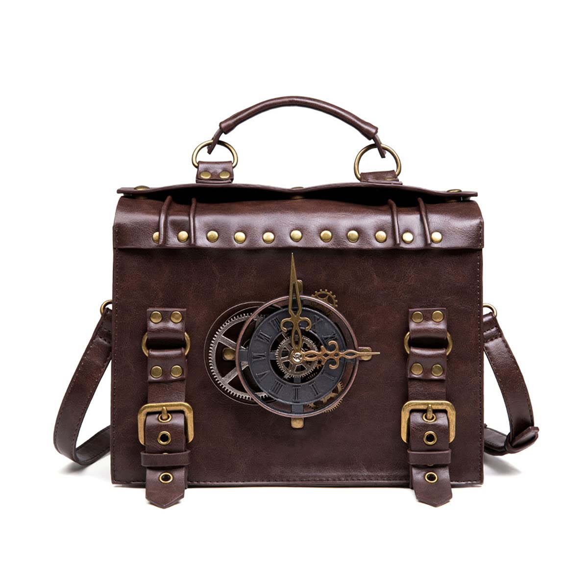 Messenger Bag Leather Retro Briefcase Steampunk Crossbody Shoulder Purse Satchel for Women Lolita Gothic Costume Accessory