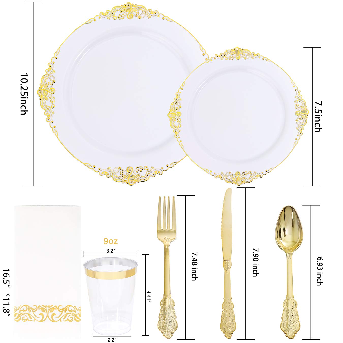 Nervure 175PCS Clear Blue Plastic Plates - Plastic Dinnerware Set Include 25Dinner Plates, 25Dessert Plates, 25Cups, 25Forks, 25Knives, 25Spoons, 25Napkins Perfect for Wedding & Party