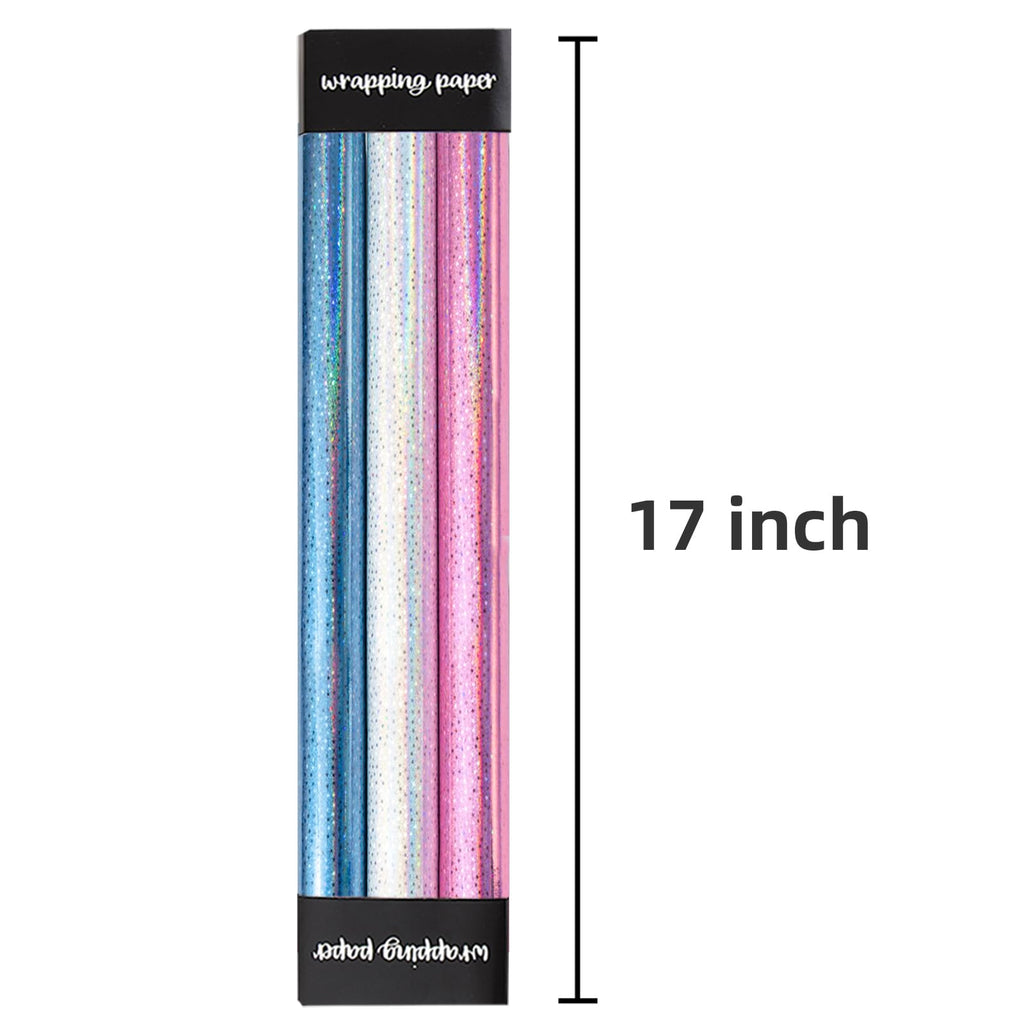 Burymento Black Wrapping Paper Roll, Metallic Holographic Stripe Gift Wrap for Birthday, Valentines, Mothers day, Graduation, Wedding, Fathers day, Baby Shower, Christmas (17 IN x 32.8 FT)