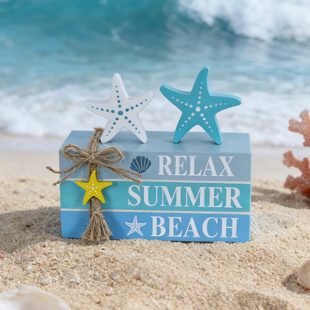 DECSPAS 4th of July Decorations, Memorial Day Decorations, Wooden Stacked Books Sign with Stars, Patriotic Independence Day American Eagle Decor for The Home, Fourth of July, Tiered Tray Table Mantel