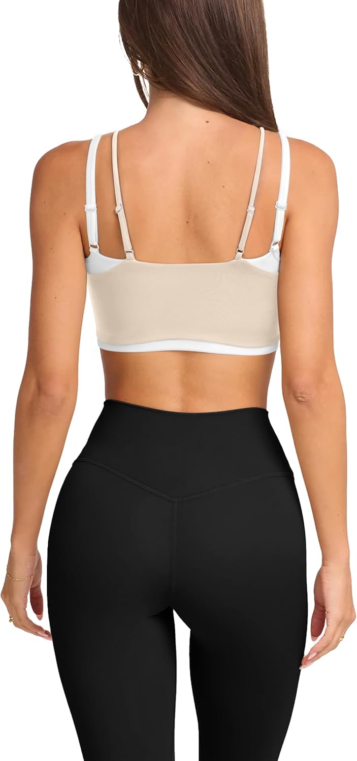 LASLULU Womens Double Layered Sports Bra Adjustable Spaghetti Straps Sexy Scoop Neck Wireless Padded Workout Yoga Crop Tops