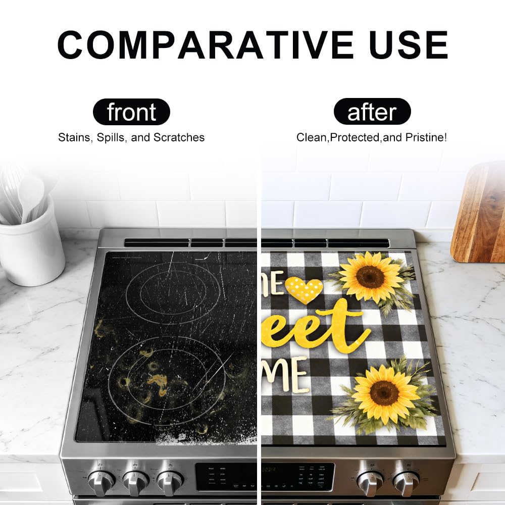 Stove Mat 28.35 x 20.47 Inch Christmas Fireplace and Tree Design Cozy Living Room Holiday Scene Decorative Kitchen Countertop Cover Reusable Flexible Mat for Gas Range Electric Stove Home Winter Décor