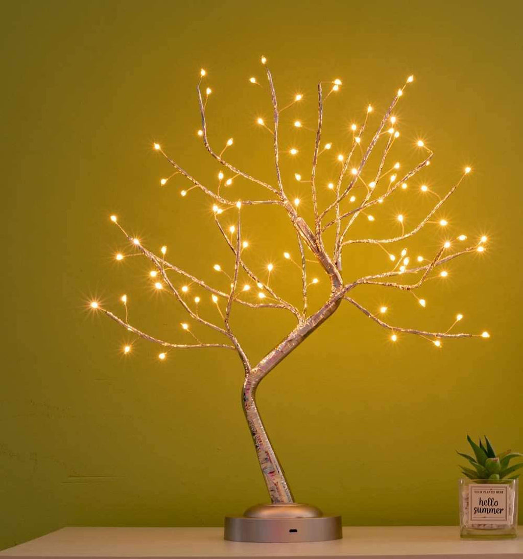 FuChsun Tabletop Bonsai Tree Light 108 LED Fairy Artificial Tree Lamp fot Room Party Home Centerpieces Decoration, Battery/USB Operated (Galaxy Glow Silver Branch)