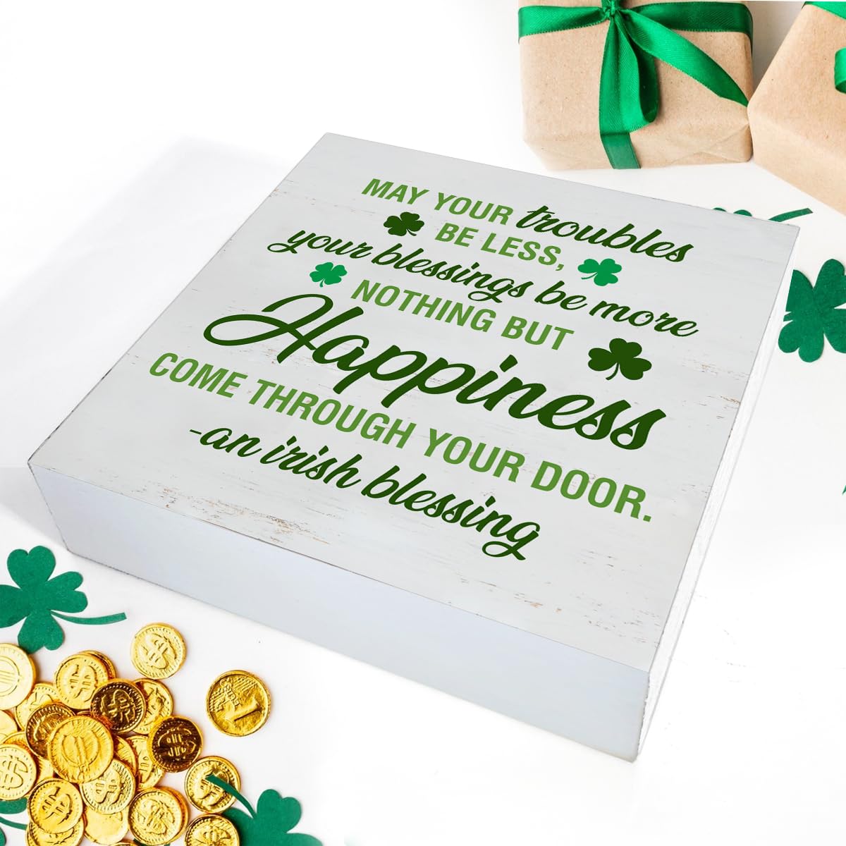 Dumyum St. Patrick's Day Decorative Sign, Wooden, 5 Inches x 5 Inches, Green, Rustic, Tabletop or Wall Mount