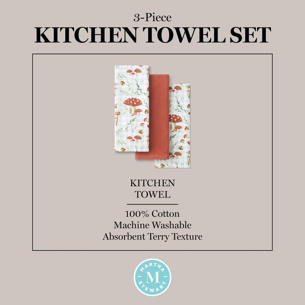 Martha Stewart Autumn Harvest Pumpkins Kitchen Towel 3-Pack Set, 100% Cotton with Absorbent Terrycloth, Decorative Kitchen Towels, Orange/Green/Ivory, 16"x28"