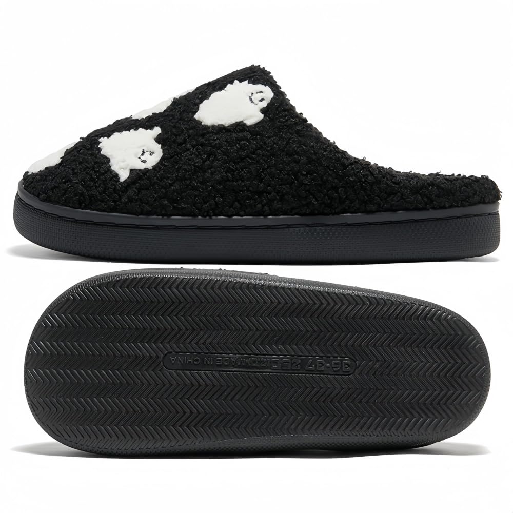 Halloween Slippers for Women Retro Soft Cozy Comfy Plush Lightweight Slip-on Indoor Outdoor Anti-Skid Sole Christmas House Shoes