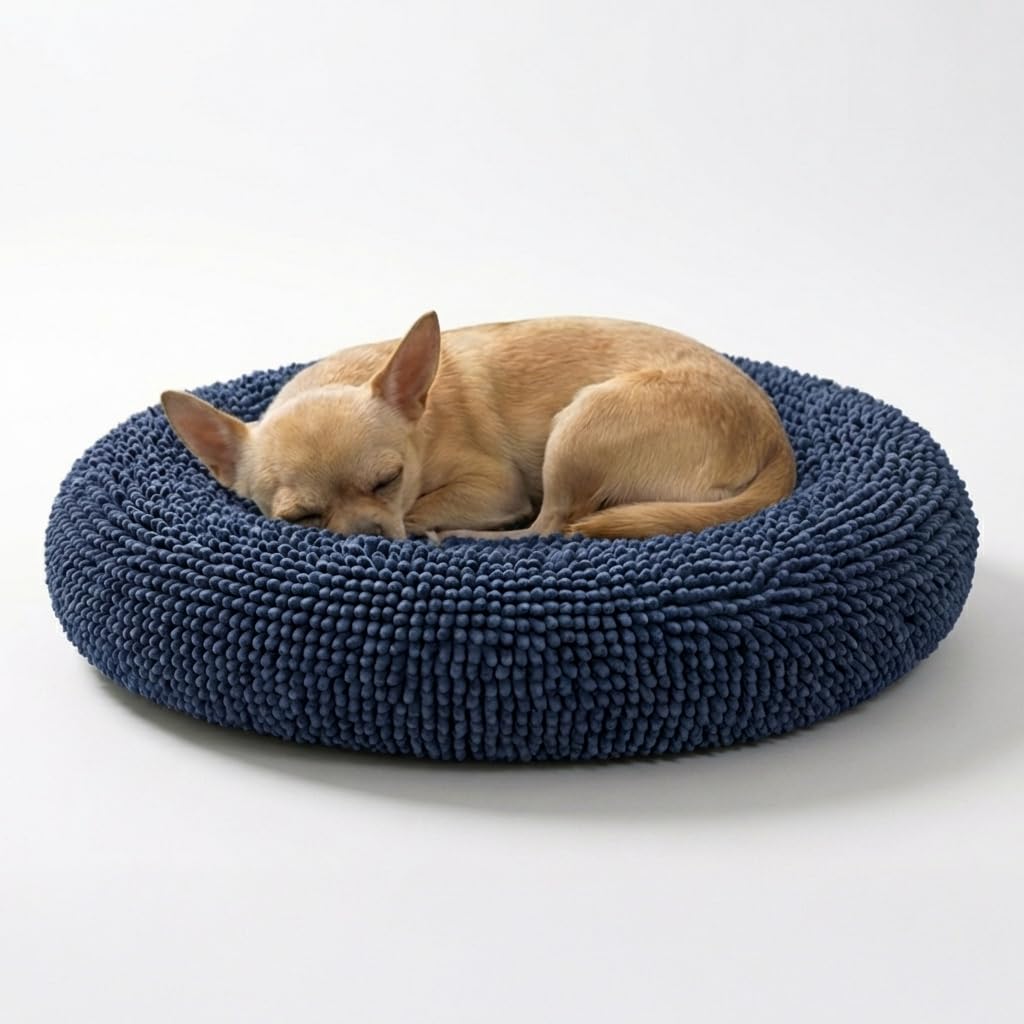 Muddy Mat® Cloud K-9 Bed for Dogs & Cats, Soft & Relaxing Donut Dog Bed, Chenille Material, Removable Cover, Washable & Dryer Safe–Black Small(25'x25')