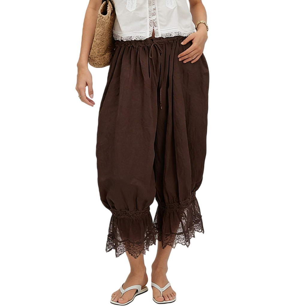Women Bloomers Pants Y2K Flare Lace Trim Vintage Pantaloons Cute Ruffled Pumpkin Pants Capri Pajama Bottoms