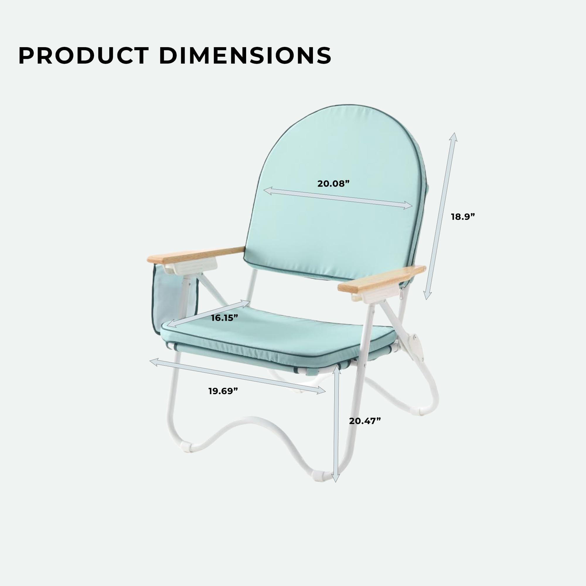 Padded Low Beach Chair, 4-Position Folding Outdoor Chair with Wooden Armrests, Cushioned Seat, Storage Pouch & Carry Strap for Beach, Patio and Lawn, Cala Serena Ochre Stripe