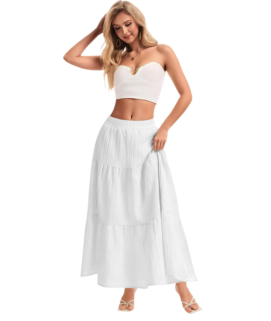 Womens Maxi Skirt Boho Long Flowy Skirts Trendy Summer 2026 Tiered Ruffle Skirt A Line Casual Beach Vacation Dress