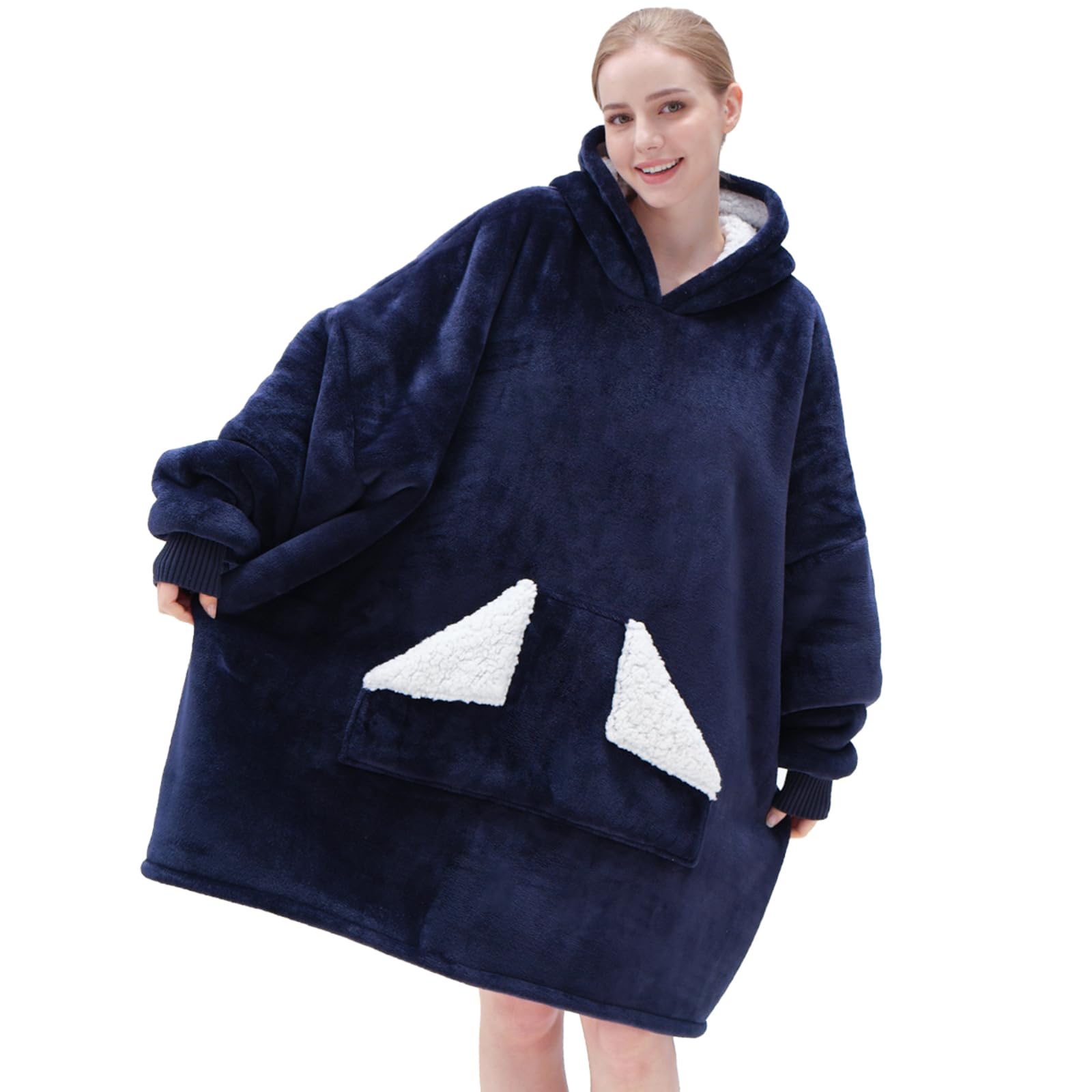 Touchat Wearable Blanket Hoodie, Oversized Sherpa Fleece Sweatshirt Blanket with Giant Hood Pocket and Sleeves for Adult, Warm & Cozy Grey Blanket Gifts for Women